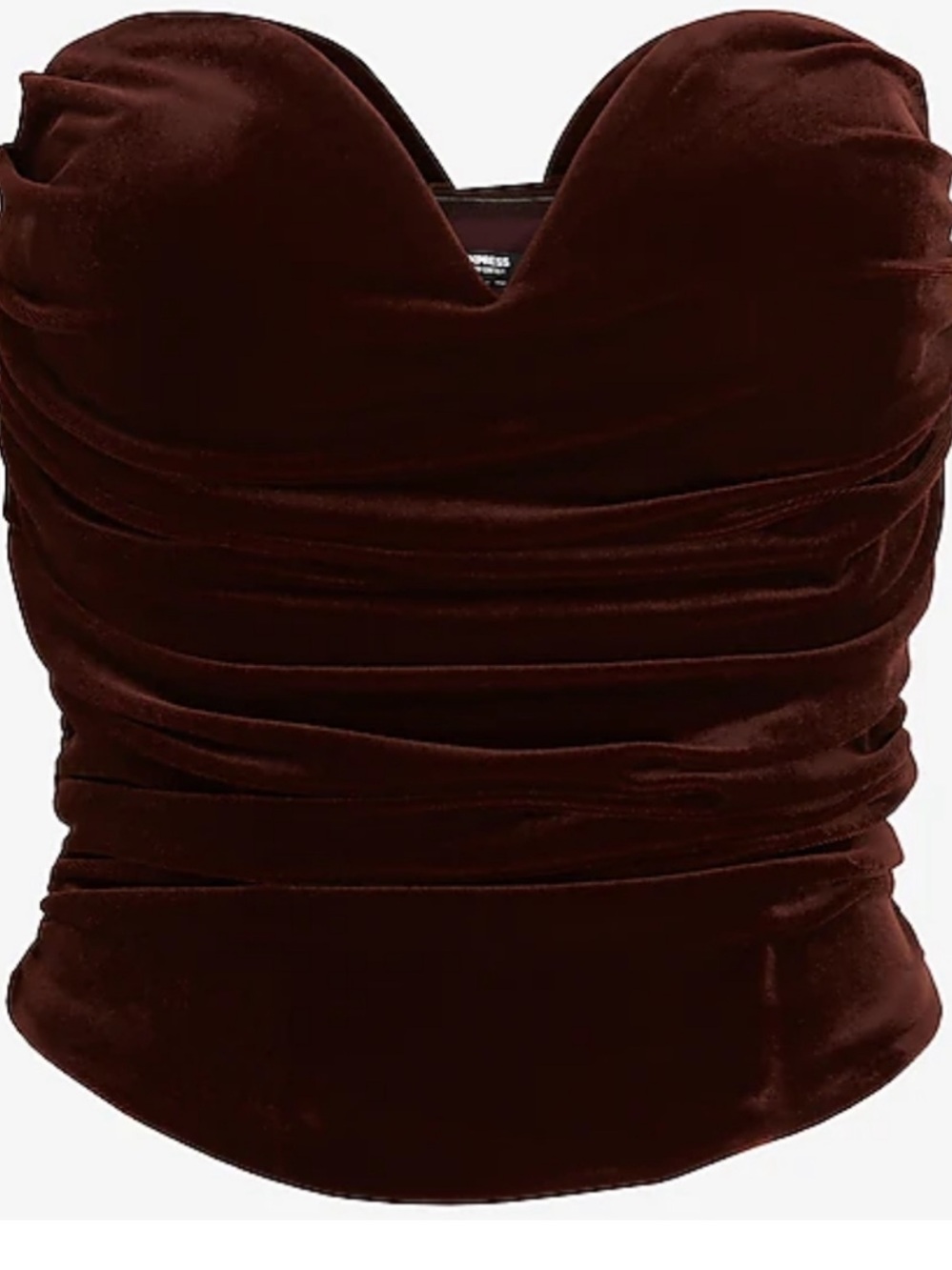 NWT 🤎 Strapless Velvet Ruched Bustier Top - Deep Brown - Picture 10 of 11